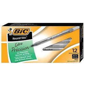 Stylos à bille Round Stic™ NOIR 12 / Bte (Pointe Fine)