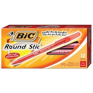Stylos à bille Round Stic™ ROUGE 12 / Bte (Pointe Moyenne)