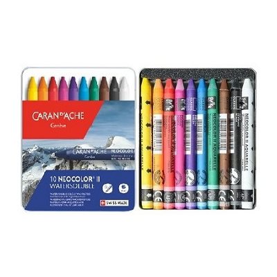 Crayons Aquarelle Caran d'Ache, Neocolor II, soluble à l'eau Boîte de 10 couleurs Crayons Aquarelle Caran d'Ache, Neocolor II, soluble à l'eau Boîte de 10 couleurs