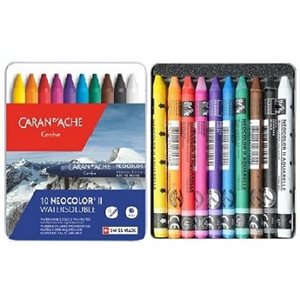 Crayons Aquarelle Caran d'Ache, Neocolor II, soluble à l'eau Boîte de 10 couleurs