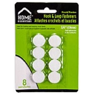 Attaches autoadhésives ROND (style Velcro) BLANC 3 / 4" (19mm) 8 / pqt