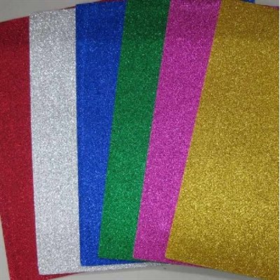 Feuilles mousse Pailletés Autocollantes couleurs assorties 9"X12" - 6 / Pqt Feuilles mousse Pailletés Autocollantes couleurs assorties 9"X12" - 6 / Pqt