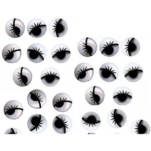 Yeux mobiles avec cils noir et blanc assorties - 100 / Pqt