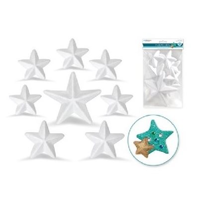 Étoiles en Styromousse dure, grandeur Assorties 2.5" - 4.7" (64mm - 120mm) 8 / pqt Étoiles en Styromousse dure, grandeur Assorties 2.5" - 4.7" (64mm - 120mm) 8 / pqt