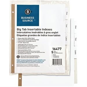 Intercalaires, 5 onglets grande taille, Lettre
