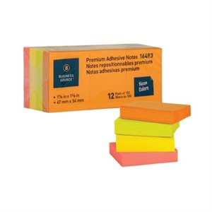 Feuillets adhésifs couleurs Néon variées 1-1 / 2"X2" 12 Blocs