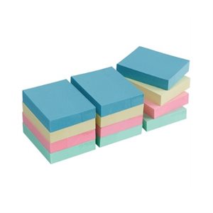 Feuillets adhésifs couleurs Pastel variées 1-1 / 2"X2" 12 Blocs