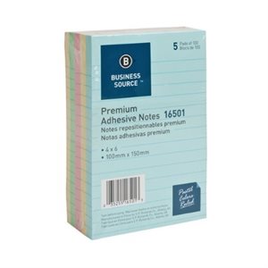 Feuillets adhésifs couleurs Pastel 4"X6" 5 Blocs