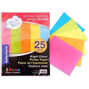 Papier d'impression couleurs NÉON - 25 / Pqt