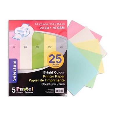 Papier d'impression couleurs PASTEL - 25 / Pqt Papier d'impression couleurs PASTEL - 25 / Pqt