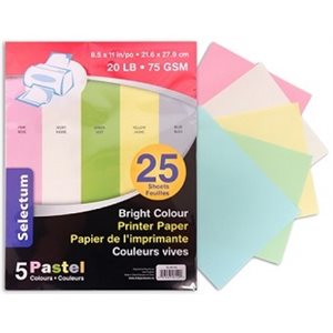 Papier d'impression couleurs PASTEL - 25 / Pqt