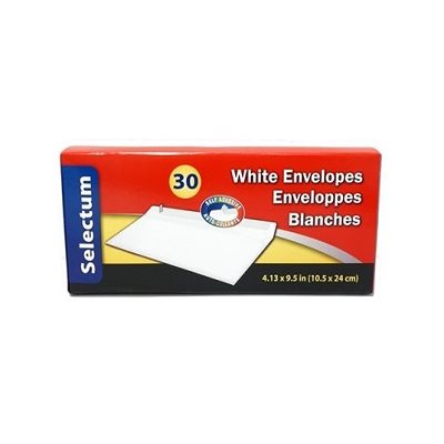 Enveloppes Blanches de sécurité autocollantes, 4.13" X 9.5" (10.5cm X 24cm), 30 / bte Enveloppes Blanches de sécurité autocollantes, 4.13" X 9.5" (10.5cm X 24cm), 30 / bte