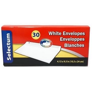 Enveloppes Blanches de sécurité autocollantes, 4.13" X 9.5" (10.5cm X 24cm), 30 / bte