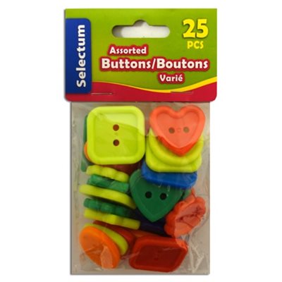 Boutons en platique assorties 25 / pqt Boutons en platique assorties 25 / pqt