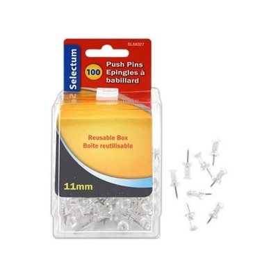 Épingles à babillard, tête en plastique, transparent 100 / bte Épingles à babillard, tête en plastique, transparent 100 / bte