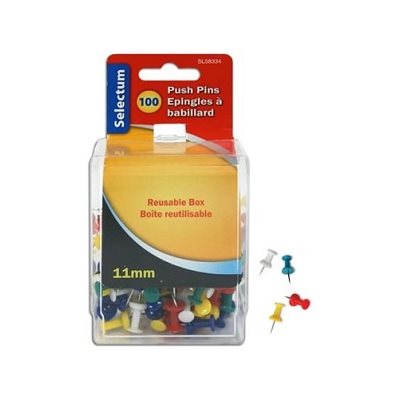 Épingles à babillard, tête en plastique, couleurs variées 100 / bte Épingles à babillard, tête en plastique, couleurs variées 100 / bte